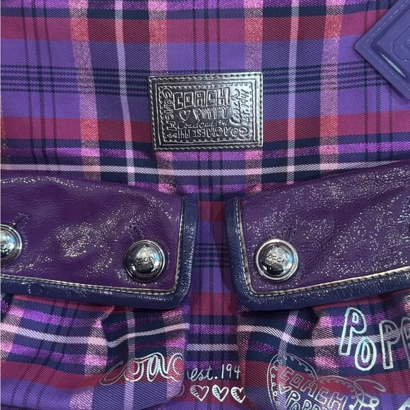 Coach Poppy Metallic Tartan Shoulder Handbag Purse - Picture 4 of 6